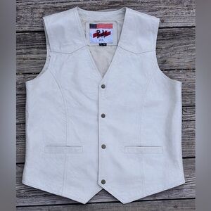 Vintage Philip Noel USA Genuine Leather White Vest Snap Front Biker Moto 2XL
